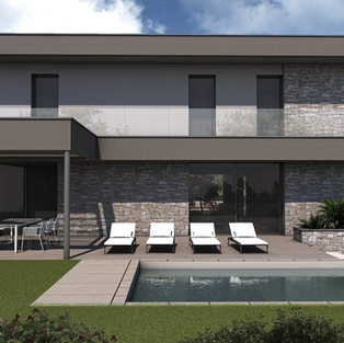 villa luxe lyon constructeur architecte maison moderne contemporaine toit plat toiture terrasse pierre californienne