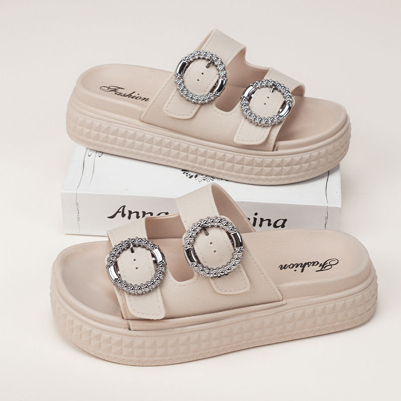 Thumbnail: Women's Fashion Thick Sole Sandals - Adjustable Strap Flip Flops, Flat Open-Toe 