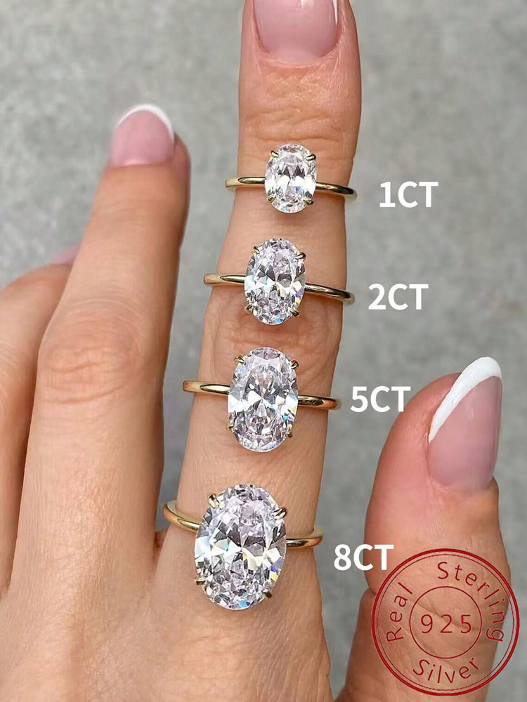 925 Sterling Silve Gorgeous Shiny 1-8CT Zircon Oval Stone Ring For Women Engagem