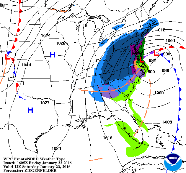 WPC Surface Weather Maps & Fronts Jan 23rd, 2016