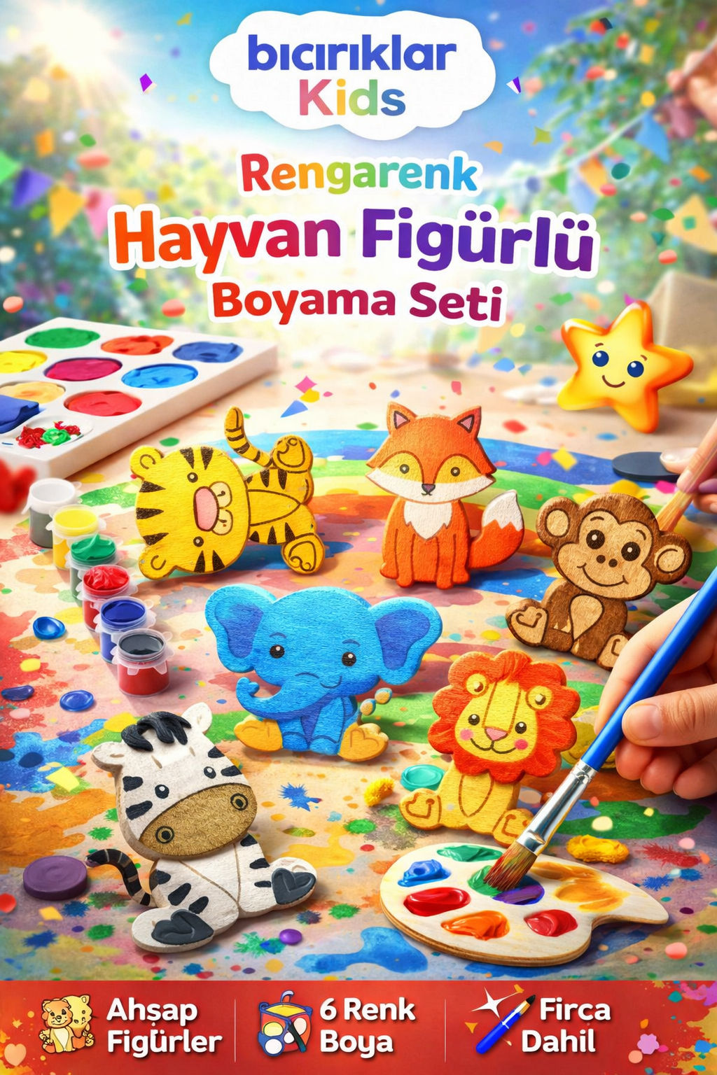 6’Lı Ahşap Orman Hayvanları Boyama Set’i