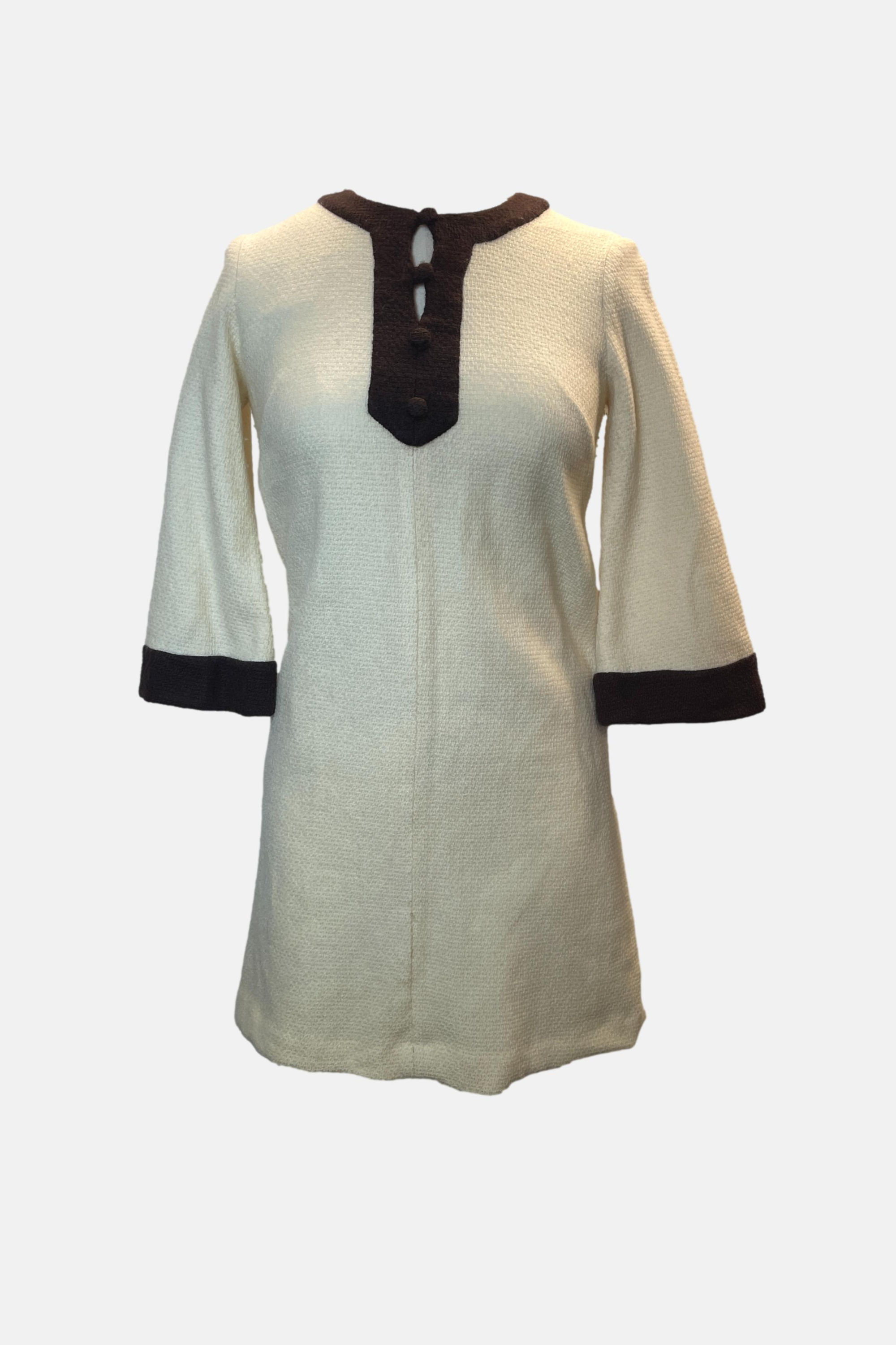 Vintage Brown Lined Cream Mini Dress