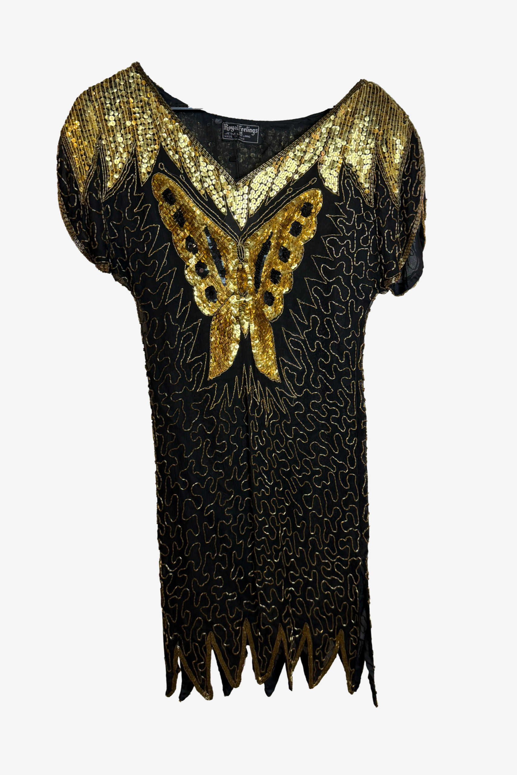 Vintage Royal Feelings Gold and Black Sequin Cocktail Mini Dress