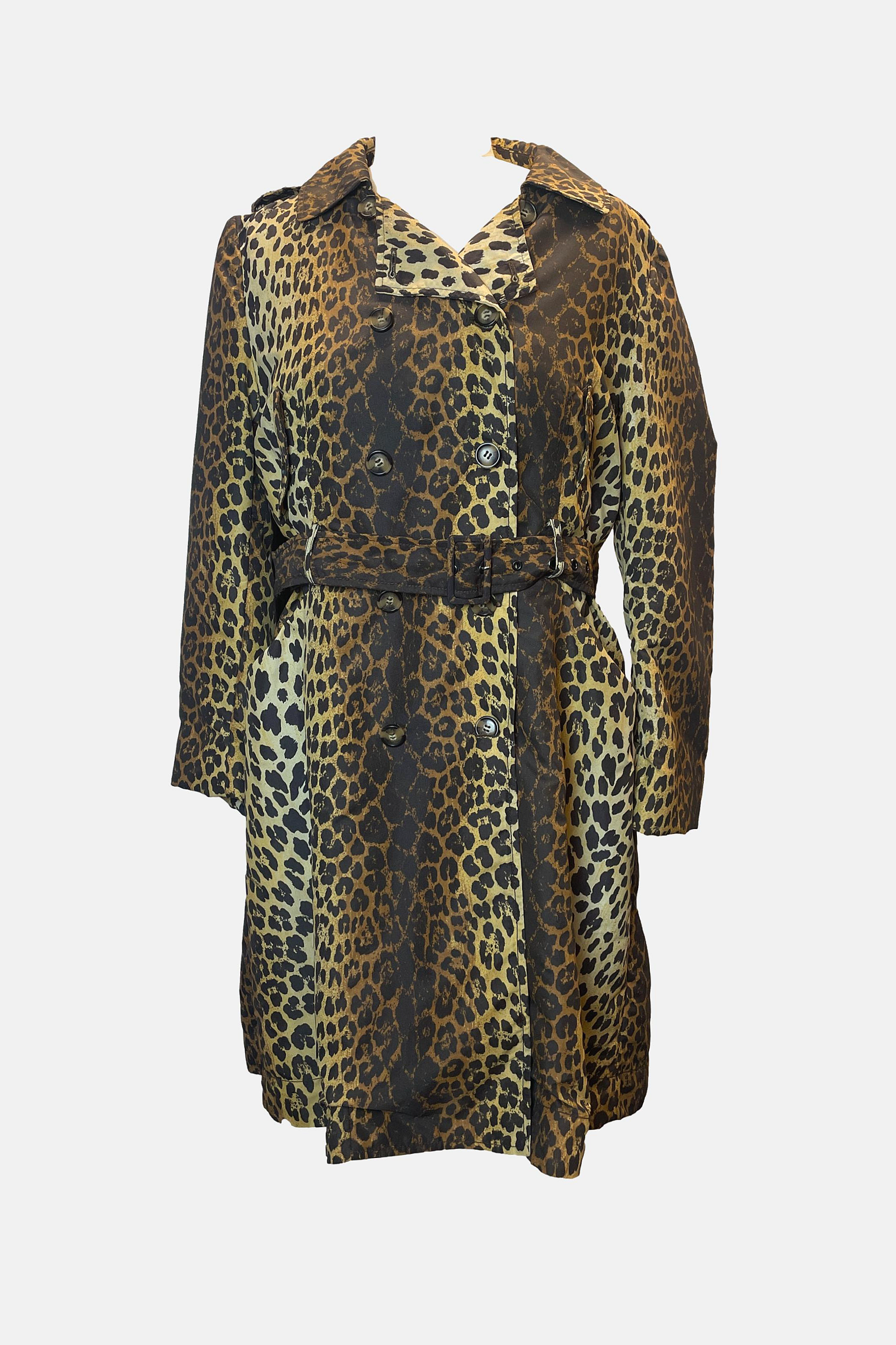 Vintage Moschino Leopard Print Belted Trench Coat