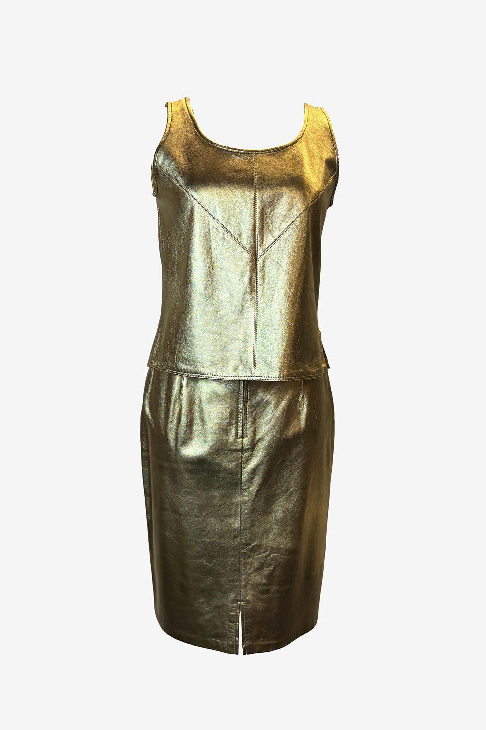 Vintage Gold Leather Top and Skirt Set