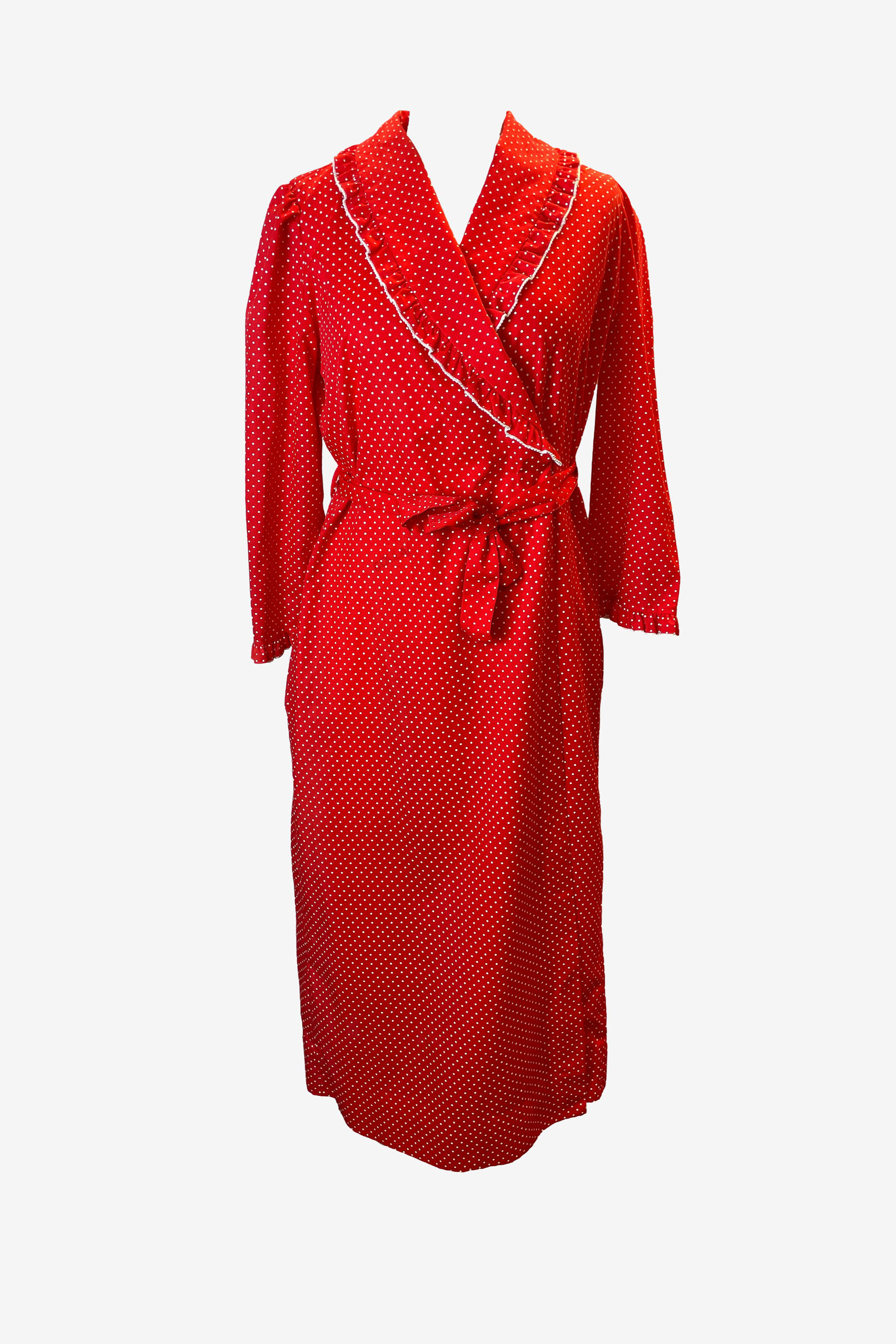 Vintage Evelyn Pearson Polka Dot Ruffled Collar Dressing Robe