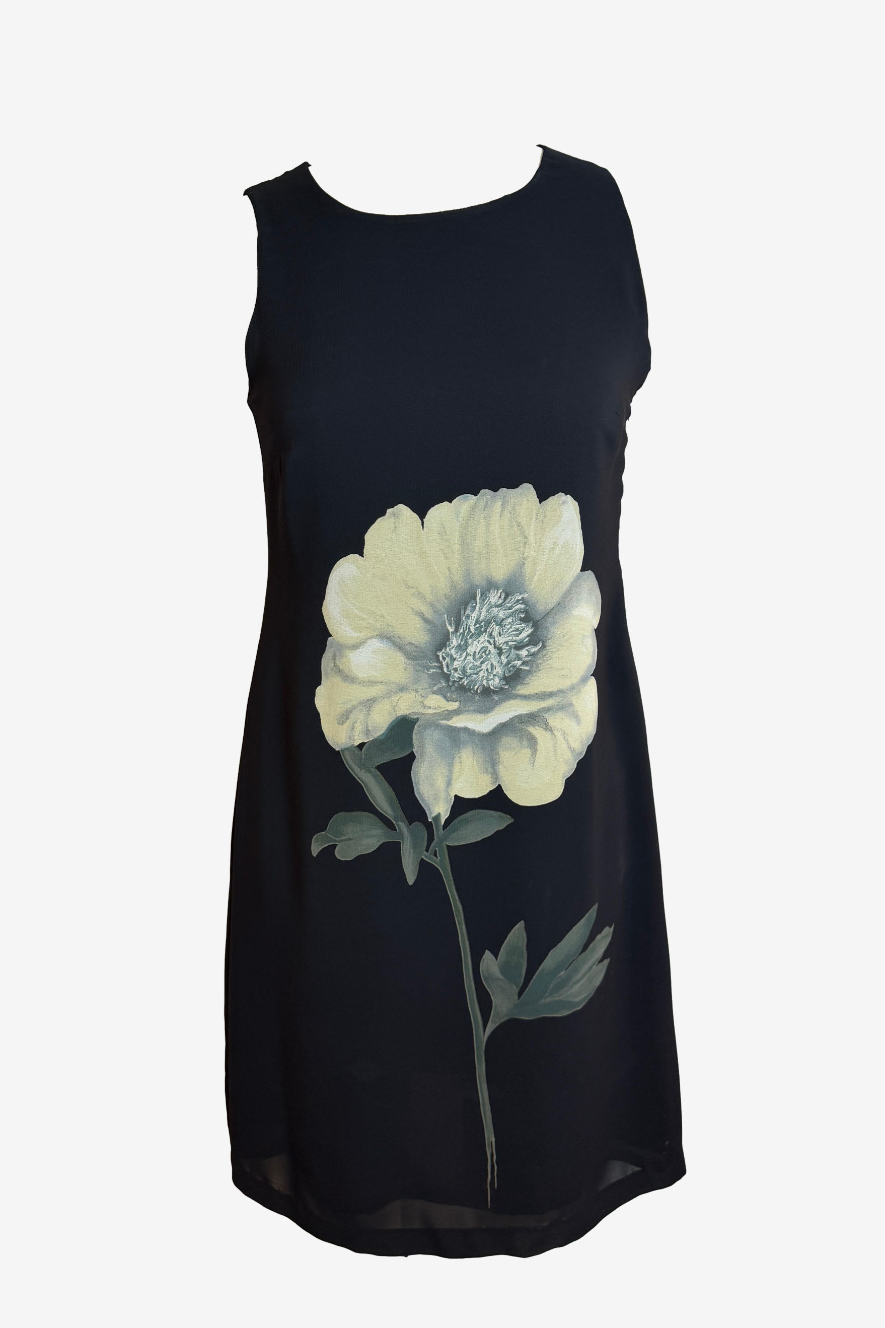 Andiamo Flower Print On Black Sheath Mini Dress