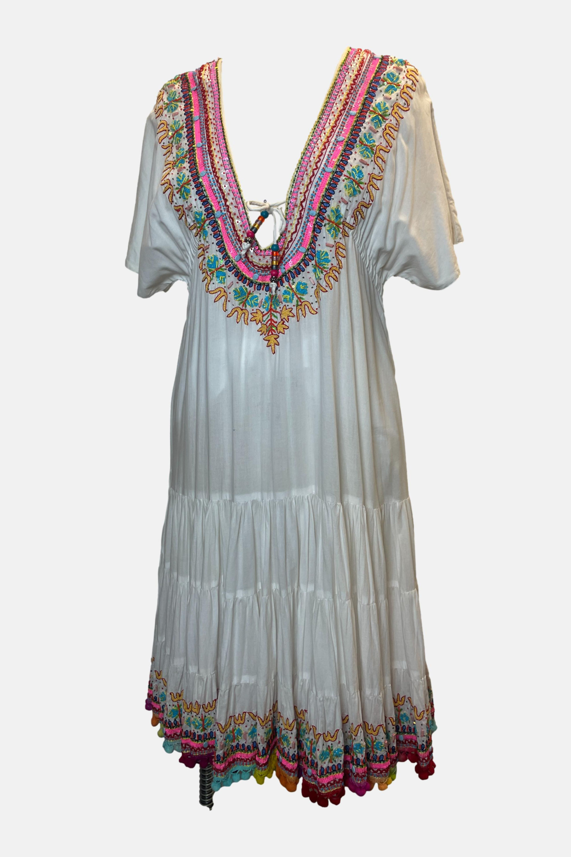 Camilla Short Sleeve Embroidered Midi Dress