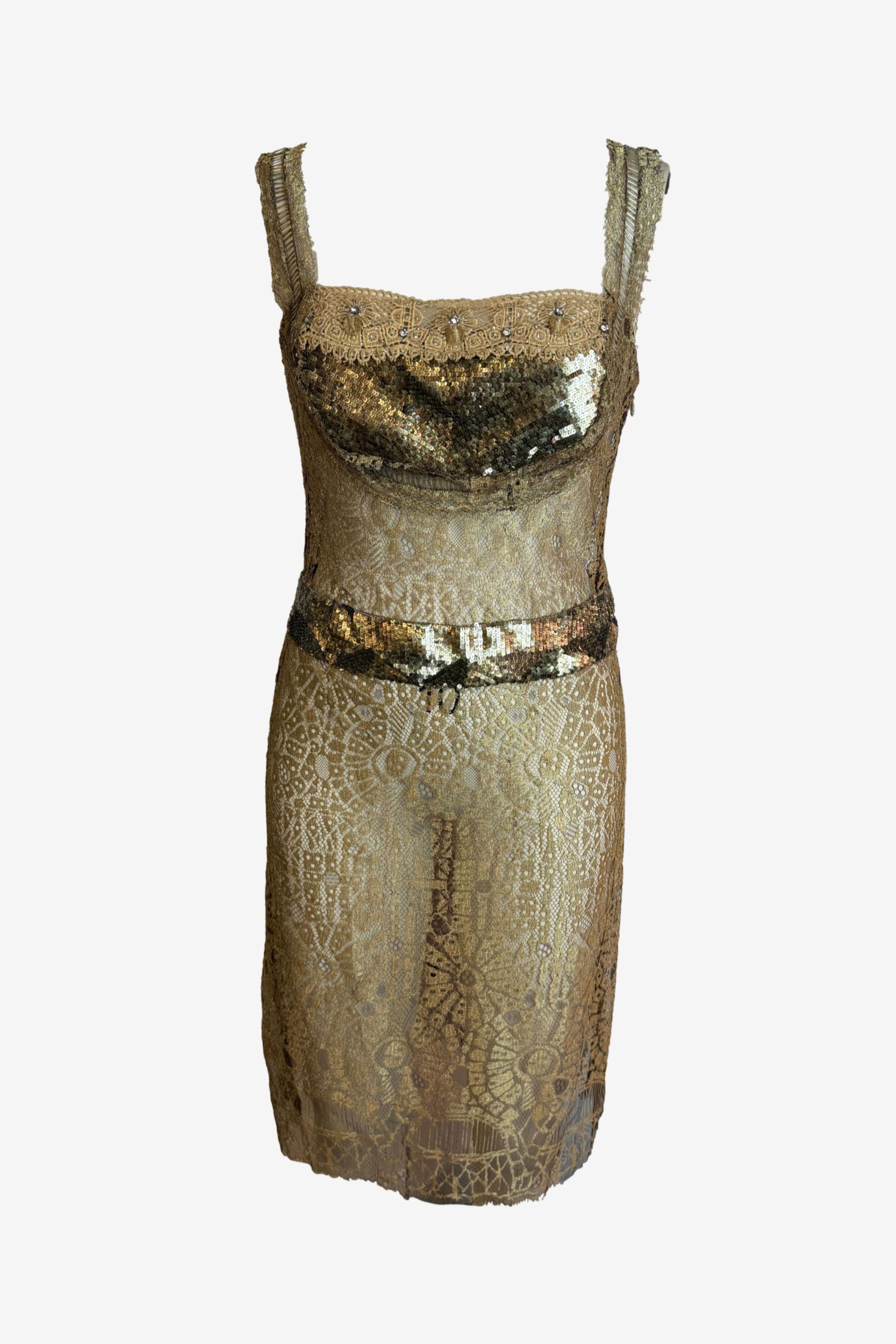 Colette Dinnigan Golden Lace Dress w/ Slip