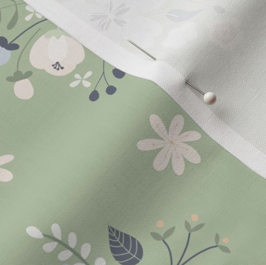 Thumbnail: Blooming Marvellous, Green - Fabric (Available on Spoonflower)