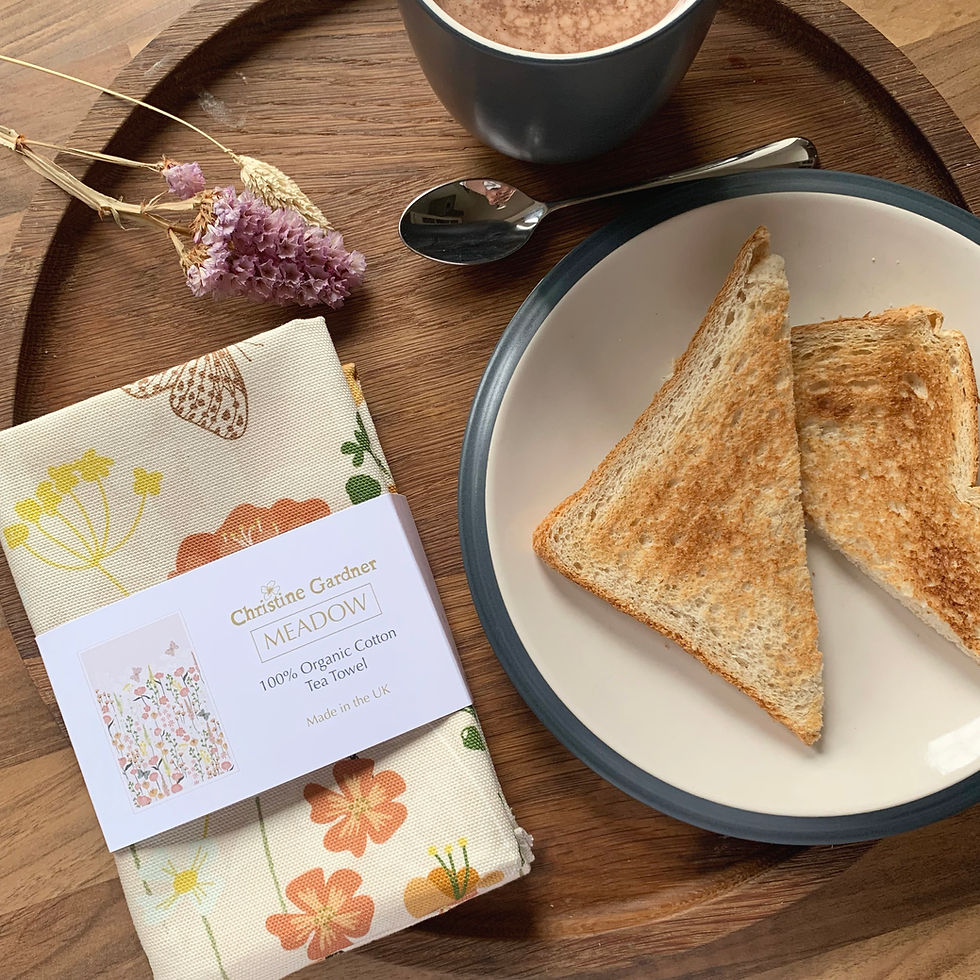 Thumbnail: Tea Towel - Meadow Fields, Organic Cotton Floral Tea Towel