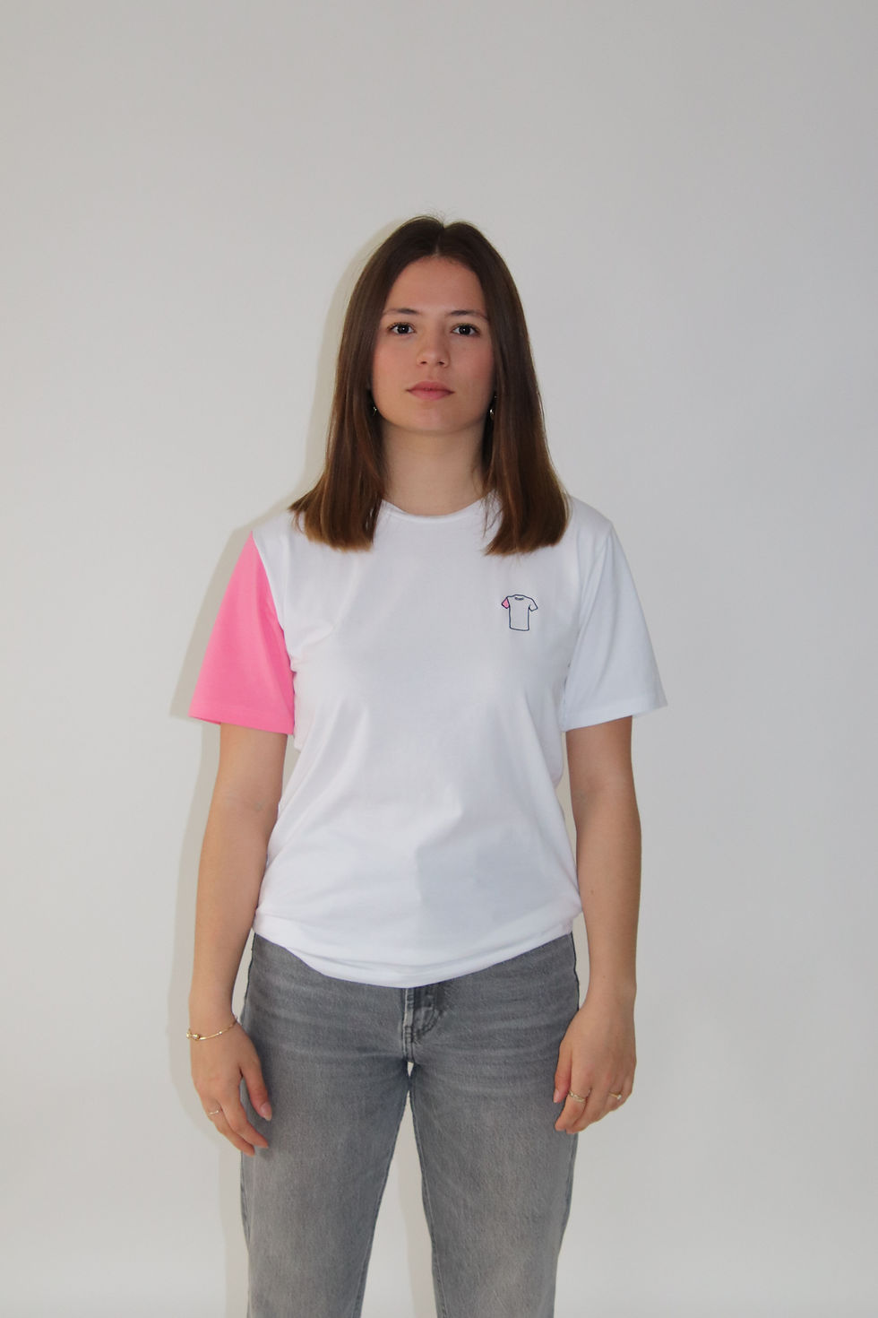Miniature : tee shirt femme blanc et rose justee