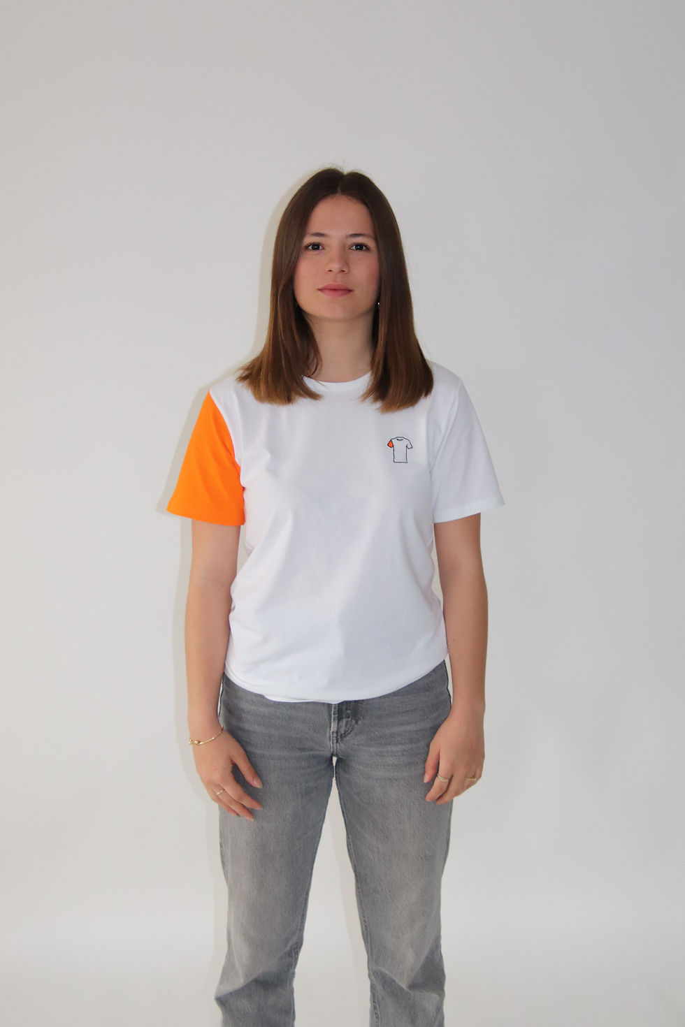 Miniature : tee shirt femme blanc et orange justee
