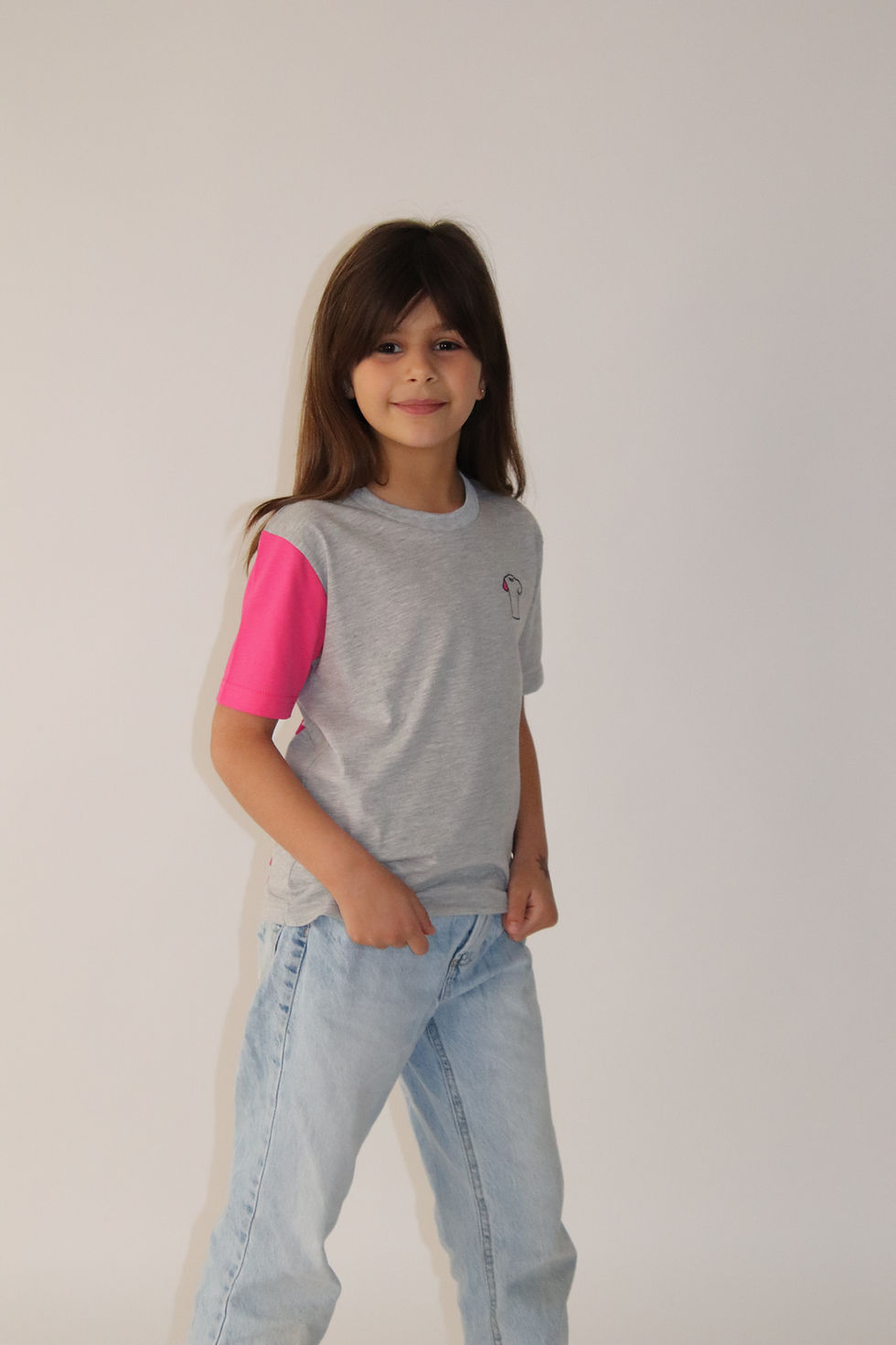 Miniature : tee shirt enfant fille gris et rose justee