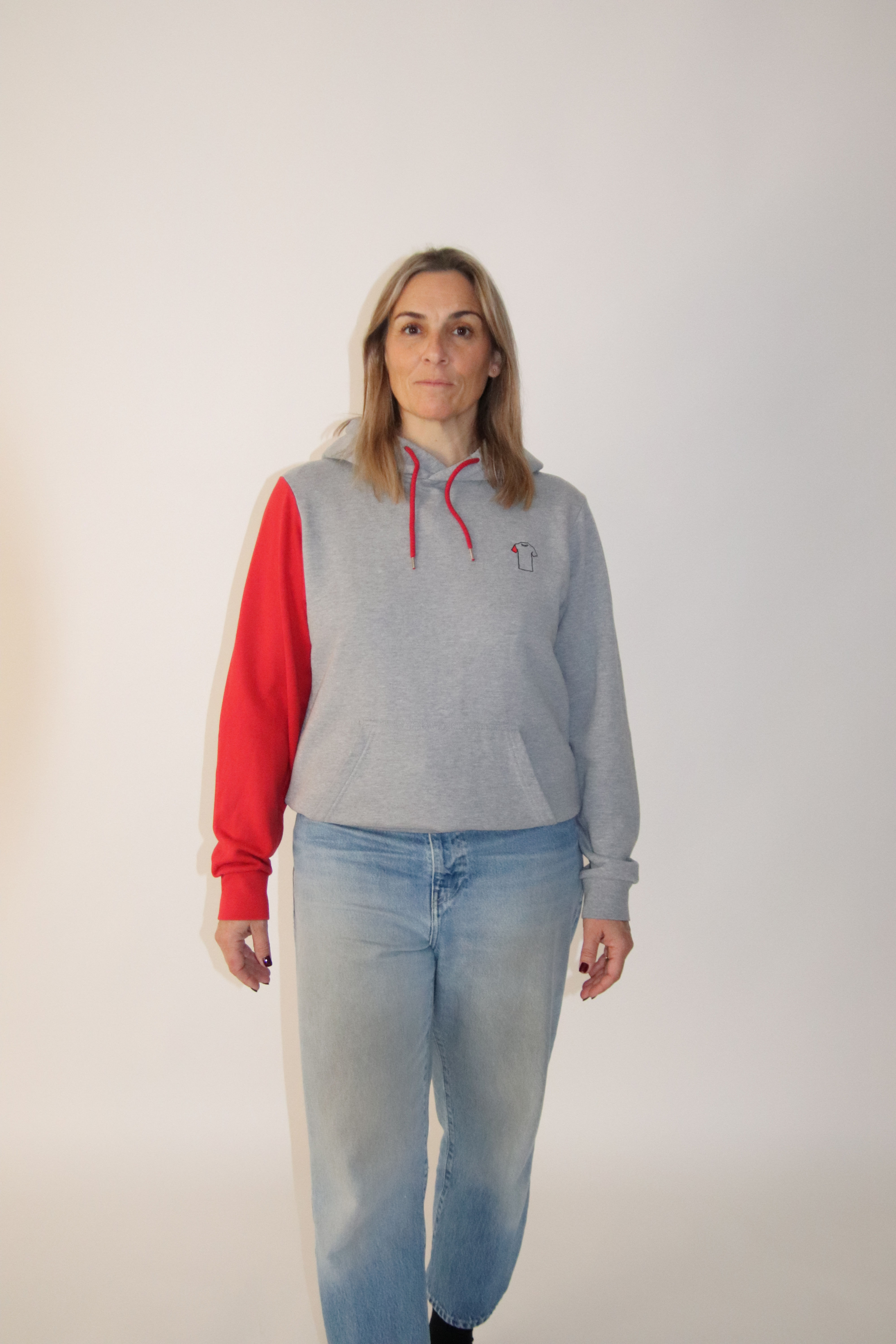 sweat femme gris et rouge justee