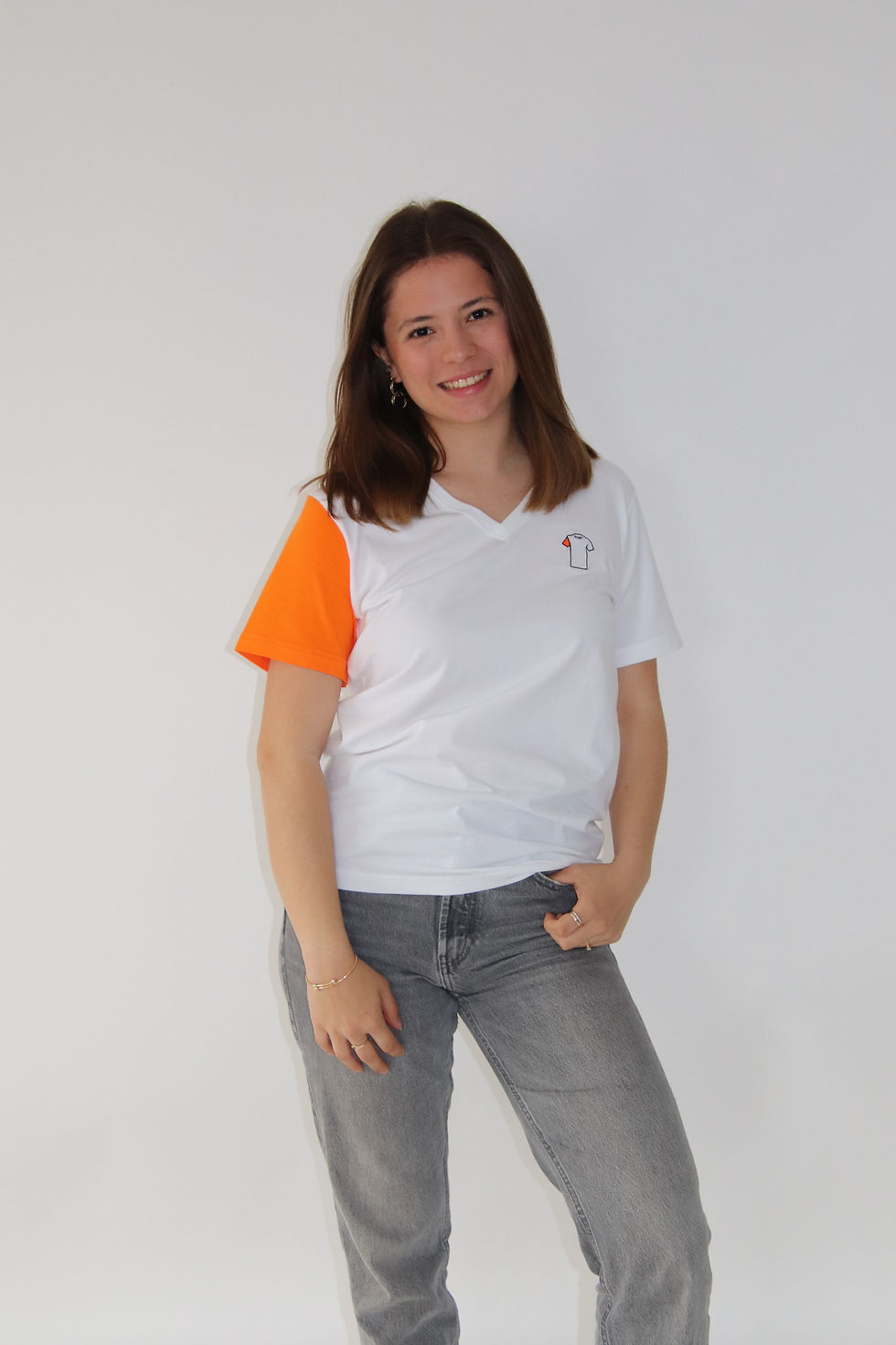 Miniature : tee shirt femme blanc et orange justee