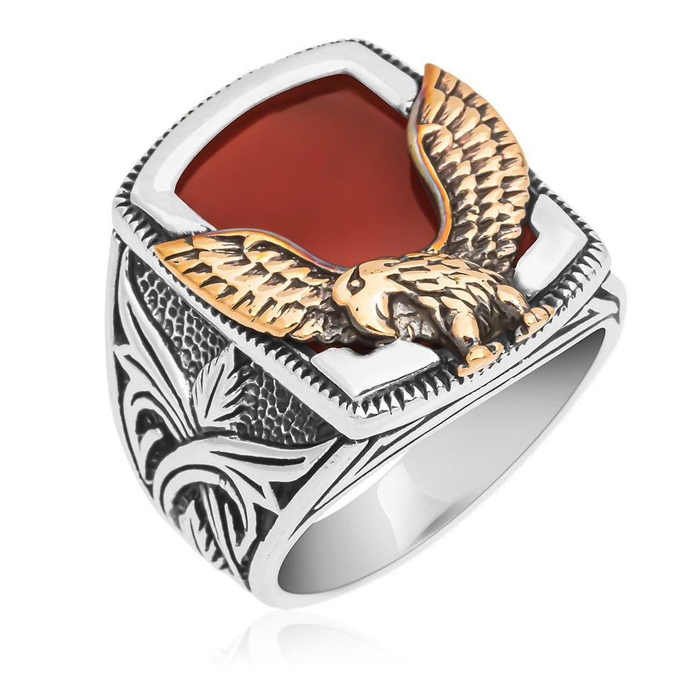 Thumbnail: 925k Silver Mens Ring-Handmade Mens Ring-Agate Stone Ring-Signet Ring