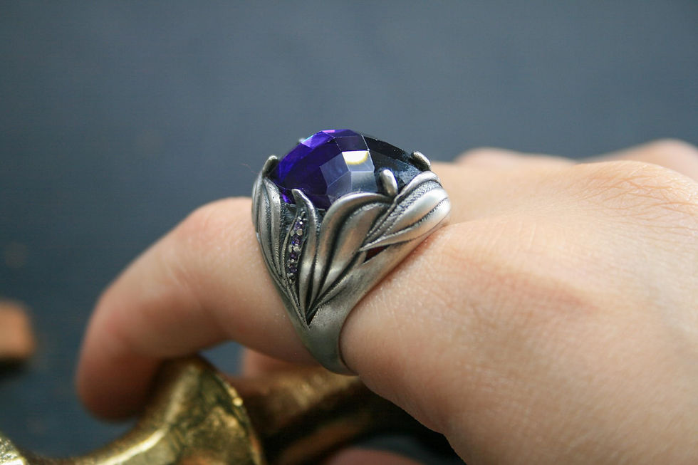 Thumbnail: Elven Elegance: 925 Sterling Silver Ring with Amethyst Gemstone By Roar