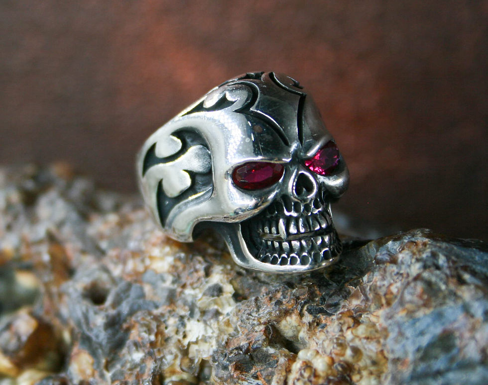 Thumbnail: Zircon Eyes Skeleton Silver Ring- Silver Jewelry-Gift for Him and Her-925k