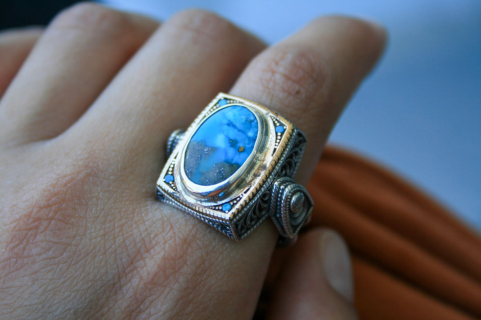 Thumbnail: Vintage Turquoise Signet Ring in 925 Sterling Silver