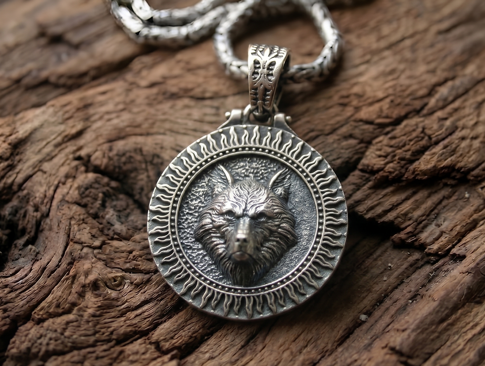 Thumbnail: Majestic Wolf Sun Medallion 925 Sterling Silver Pendant
