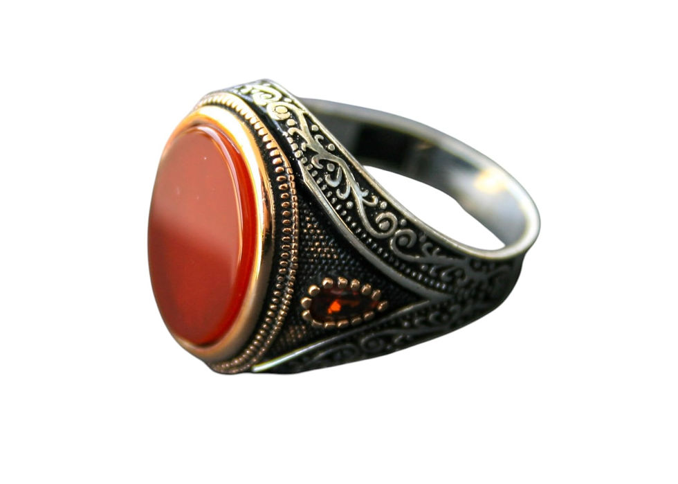 Thumbnail: 925 Sterling Silver Ring with Red Agate Stone – Handmade Natural Gem Design