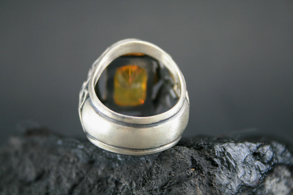 Thumbnail: Sterling Silver Citrine Ring-Yellow Stone Handmade Ring-Snake Patterned Ring