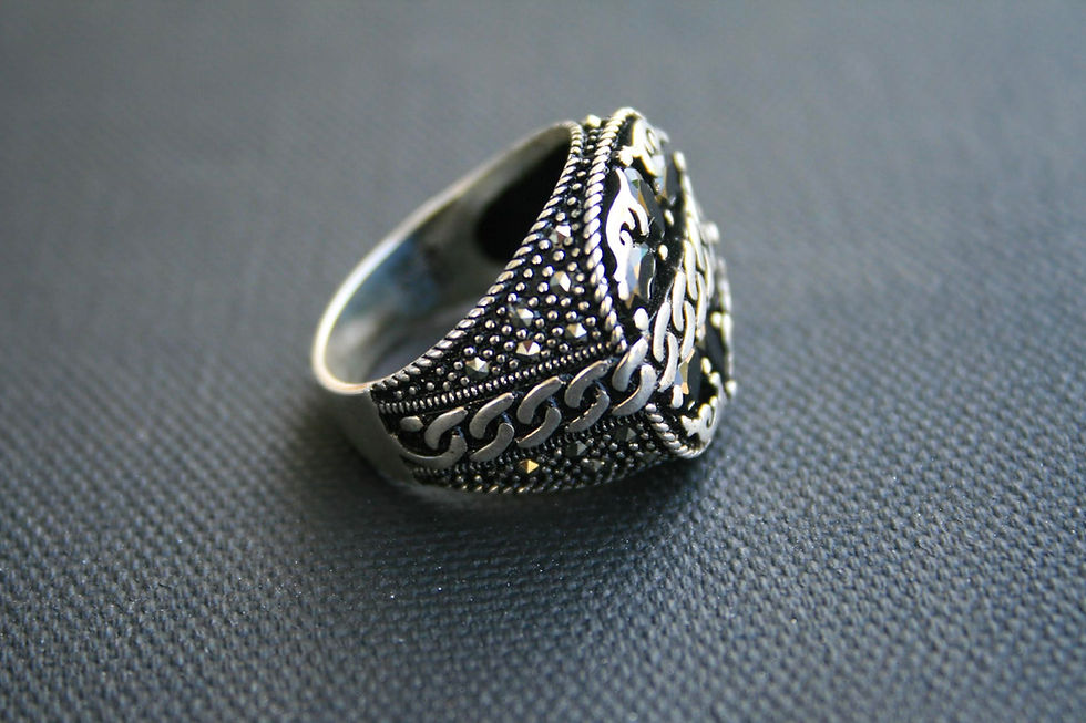Thumbnail: Vintage Style Black Zircon Ring – 925 Sterling Silver Handmade Men’s Statement