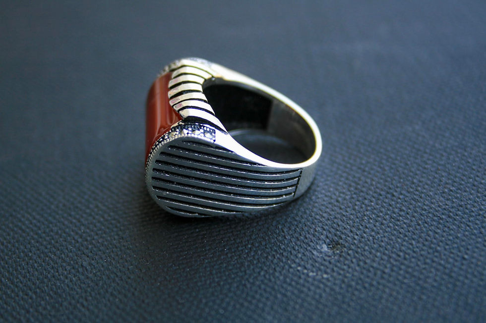 Thumbnail: 925 Sterling Silver Ring with Red Agate Stone – Handmade Natural Gem Design -