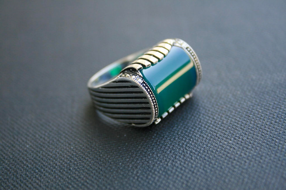 Thumbnail: 925 Sterling Silver Green Gemstone Ring – Handmade Elegant Men’s Ring – Sleek