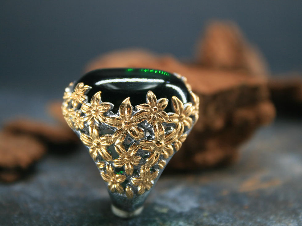 Thumbnail: Floral Elegance: Green Zircon Gemstone Gold-Plated 925 Sterling Silver Ring