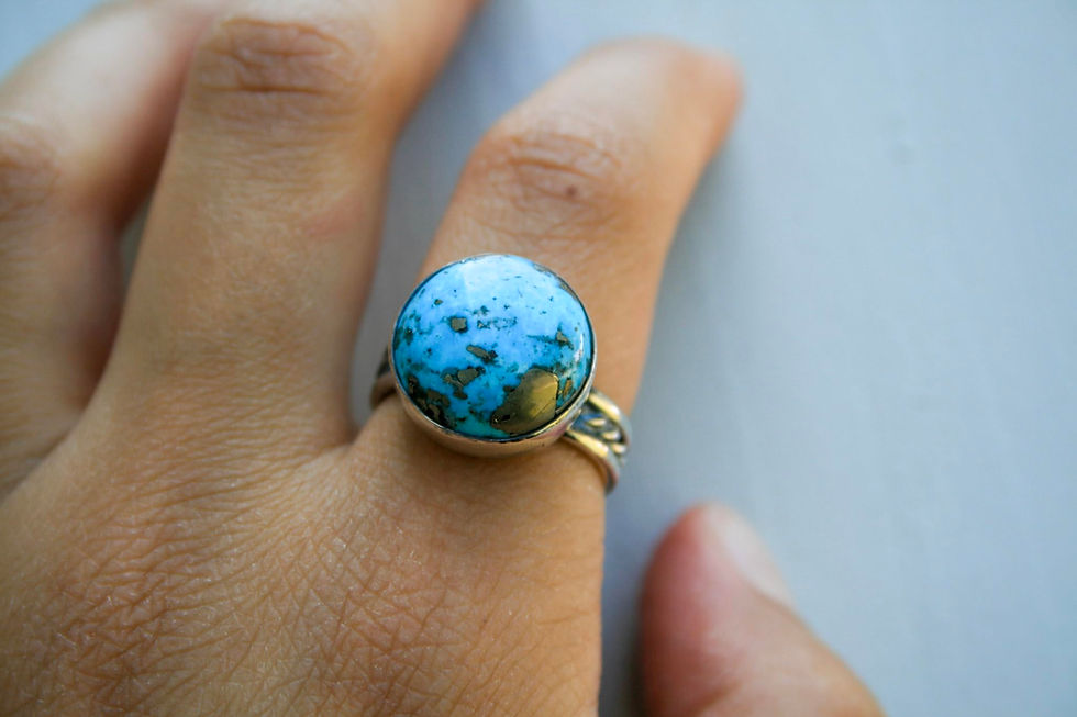 Thumbnail: Turquoise Ring Unisex 925 Sterling Silver, Round Gemstone Jewelry, Handmade