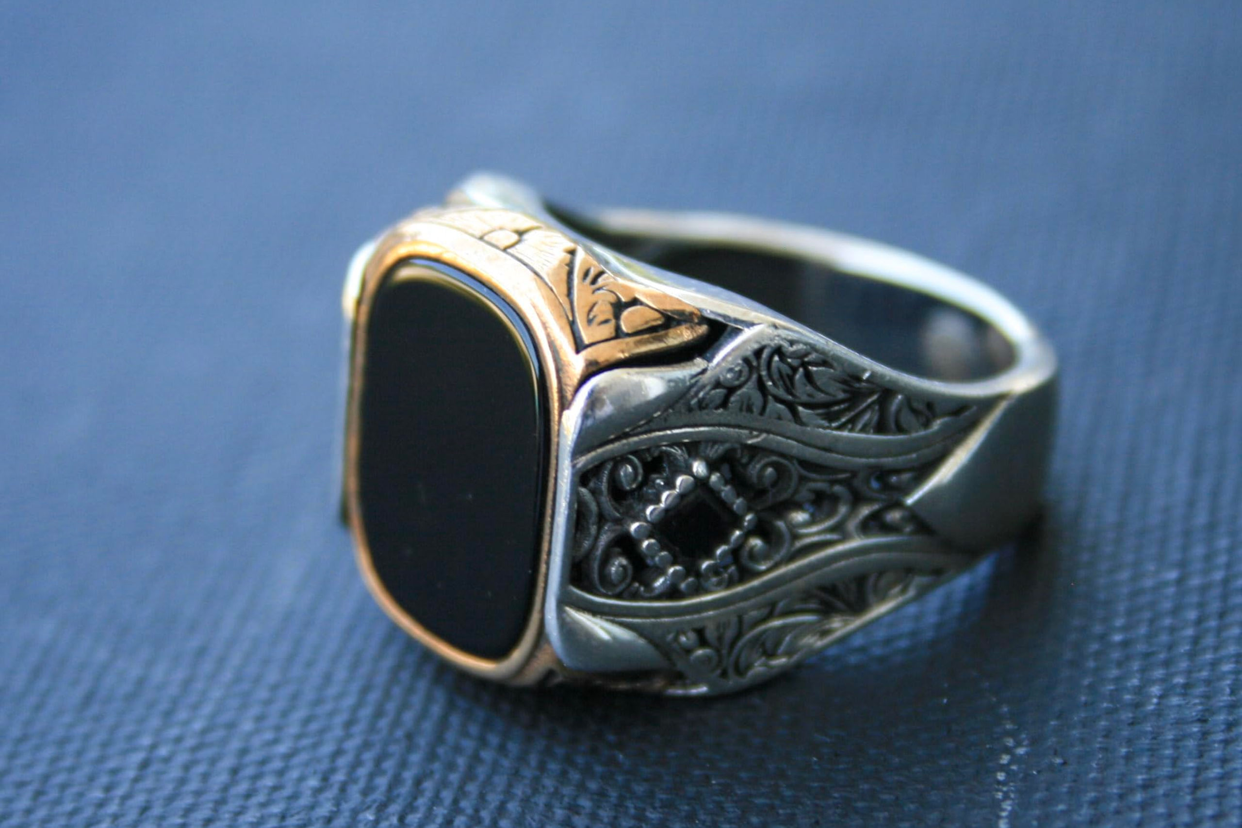 925 Sterling Silver Black Onyx Ring – Handmade Men’s Statement Ring – Bold