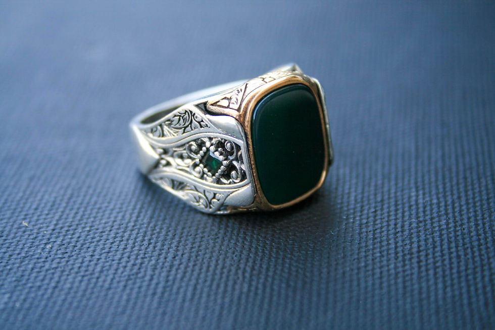 Thumbnail: 925 Sterling Silver Green Gemstone Ring – Handmade Elegant Men’s Ring – Sleek