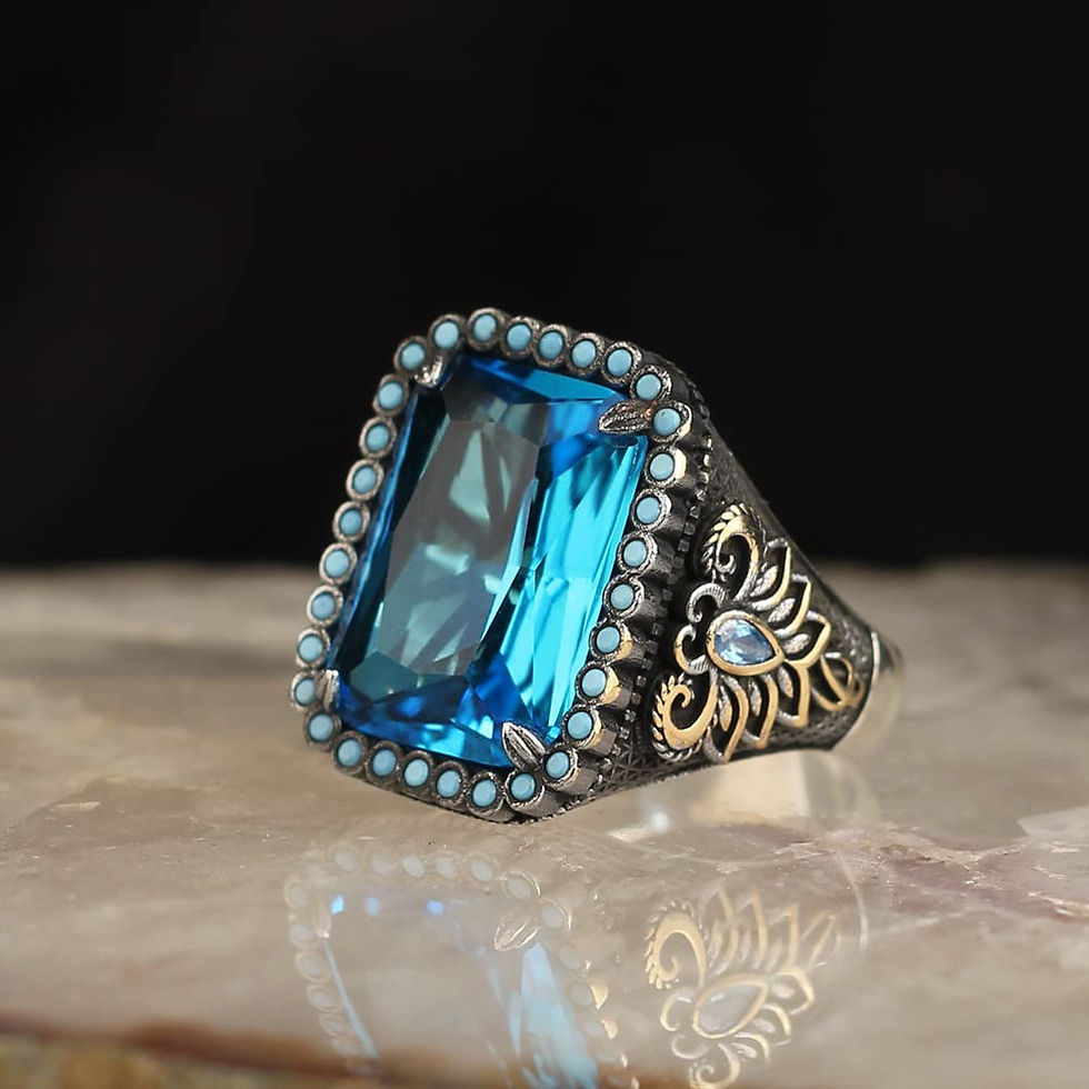 Thumbnail: Natural Aquamarine Stone Silver Ring-Handmade Ring-Jewelry Gift For Him and