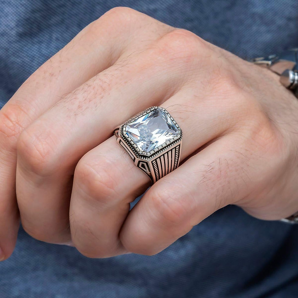 Thumbnail: Zircon Ring-925k Unisex Silver Jewelry-Vintage Gemstone Ring-Gift for Him and