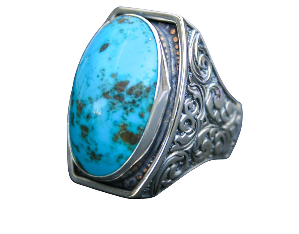 Thumbnail: Bold Vintage Sterling Silver Turquoise Ring – Large Natural Gemstone, Handmade S