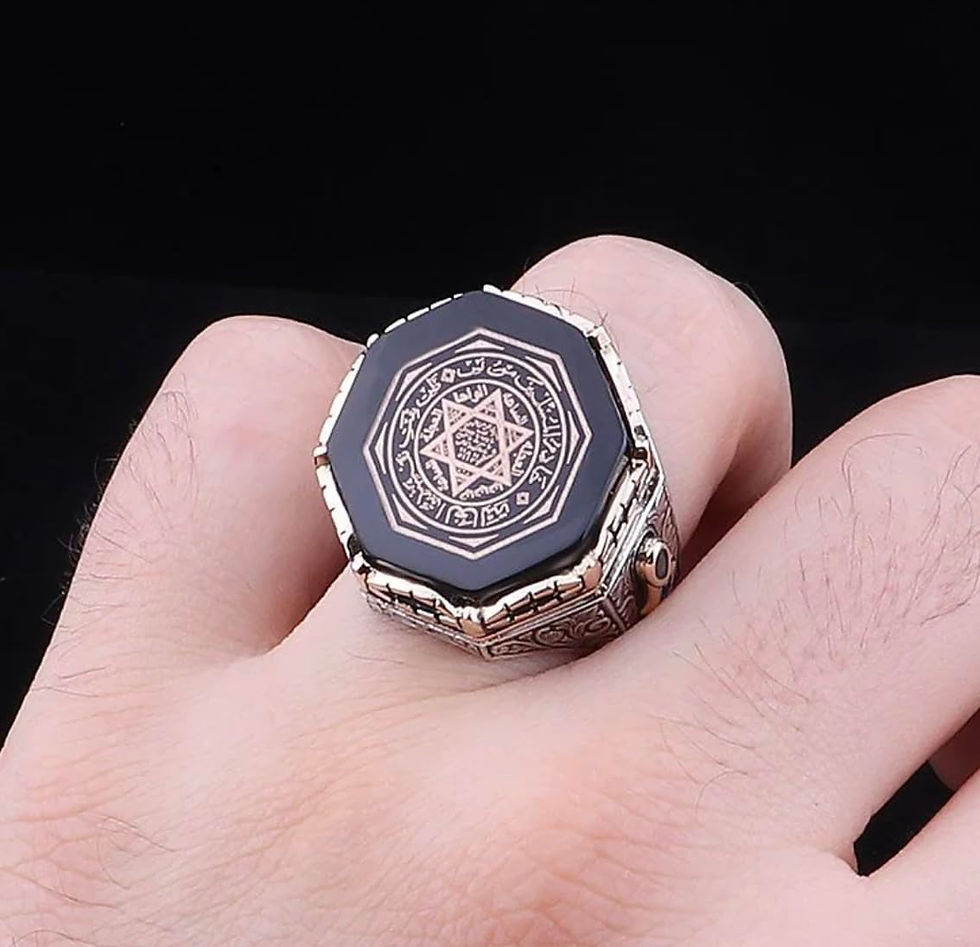 Thumbnail: Seal of Solomon-Star of David Ring-Handmade Mens Ring-Agate Stone Ring-Signet