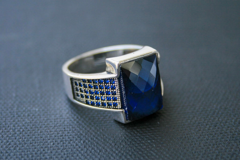 Thumbnail: 925 Sterling Silver Blue Zircon Ring – Handmade Men’s Vintage Style Ring – Deep