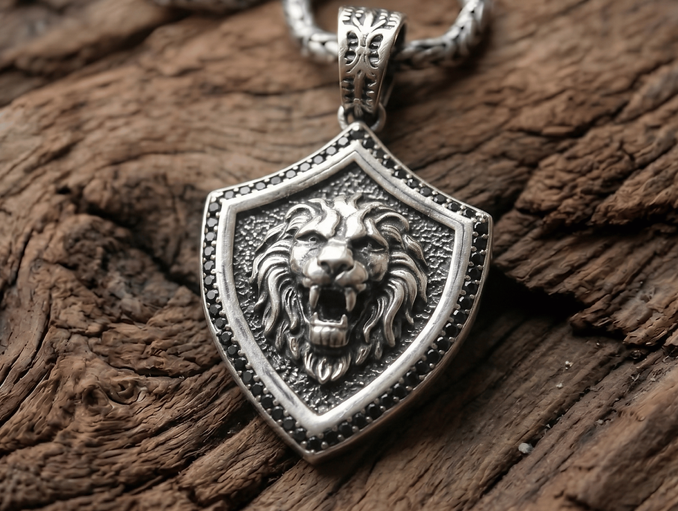 Thumbnail: Lion Shield Pendant - 925 Sterling Silver Roaring Lion Medallion Necklace Charm