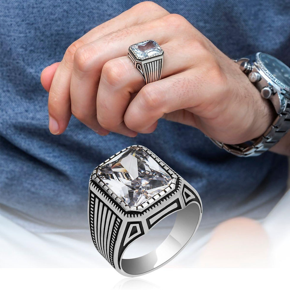 Thumbnail: Zircon Ring-925k Unisex Silver Jewelry-Vintage Gemstone Ring-Gift for Him and
