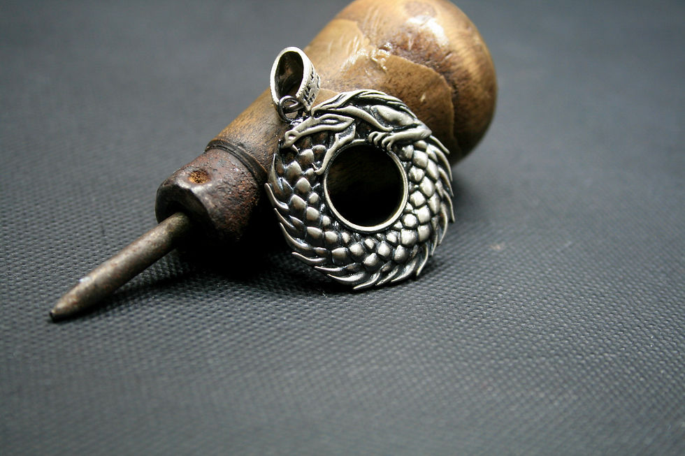 Thumbnail: Handmade Ouroboros Dragon Pendant - 925 Sterling Silver Infinite Dragon Charm