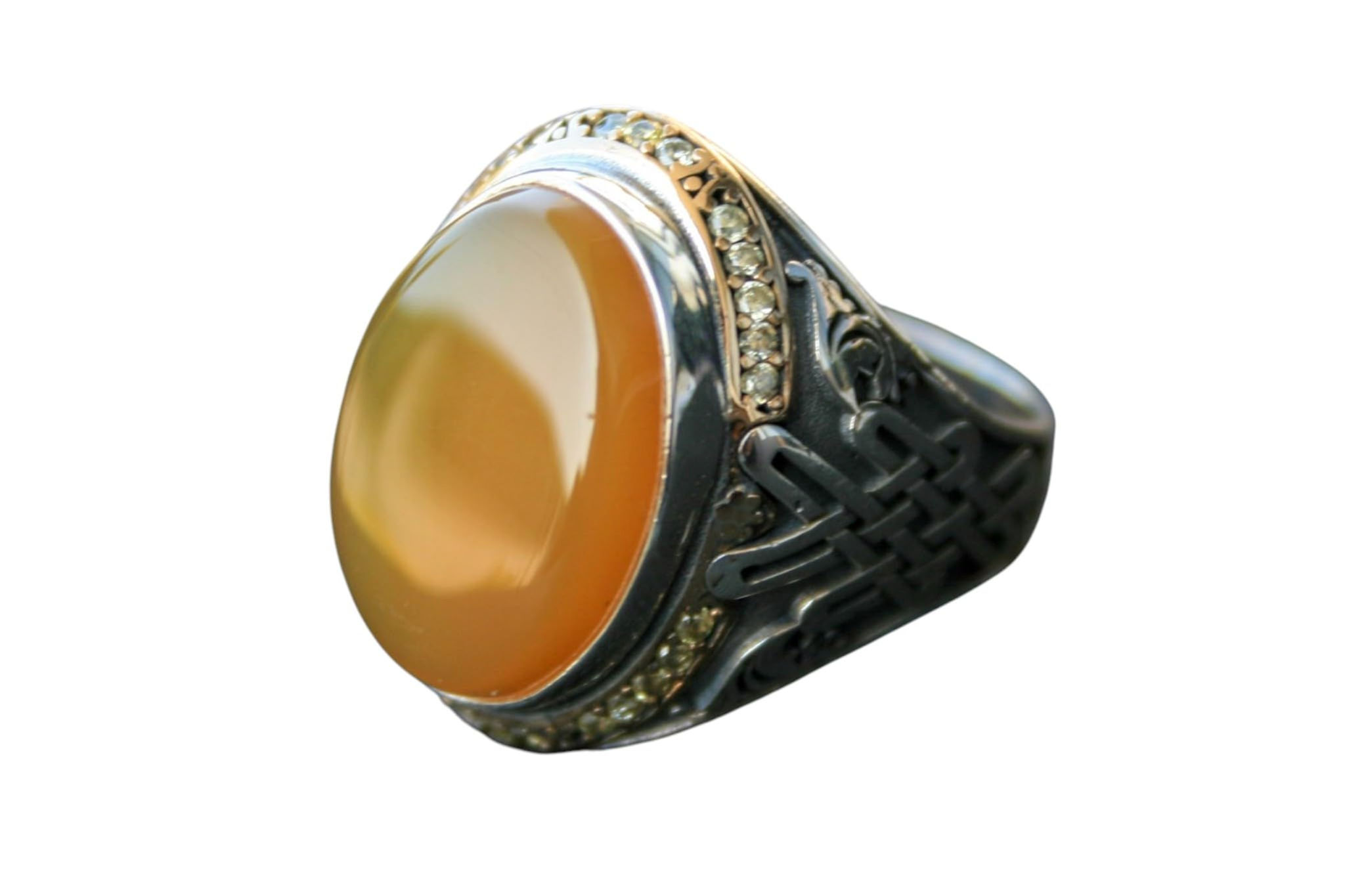 Amber Ring 925 Sterling Silver, Vintage Unisex Gemstone Jewelry, Handmade