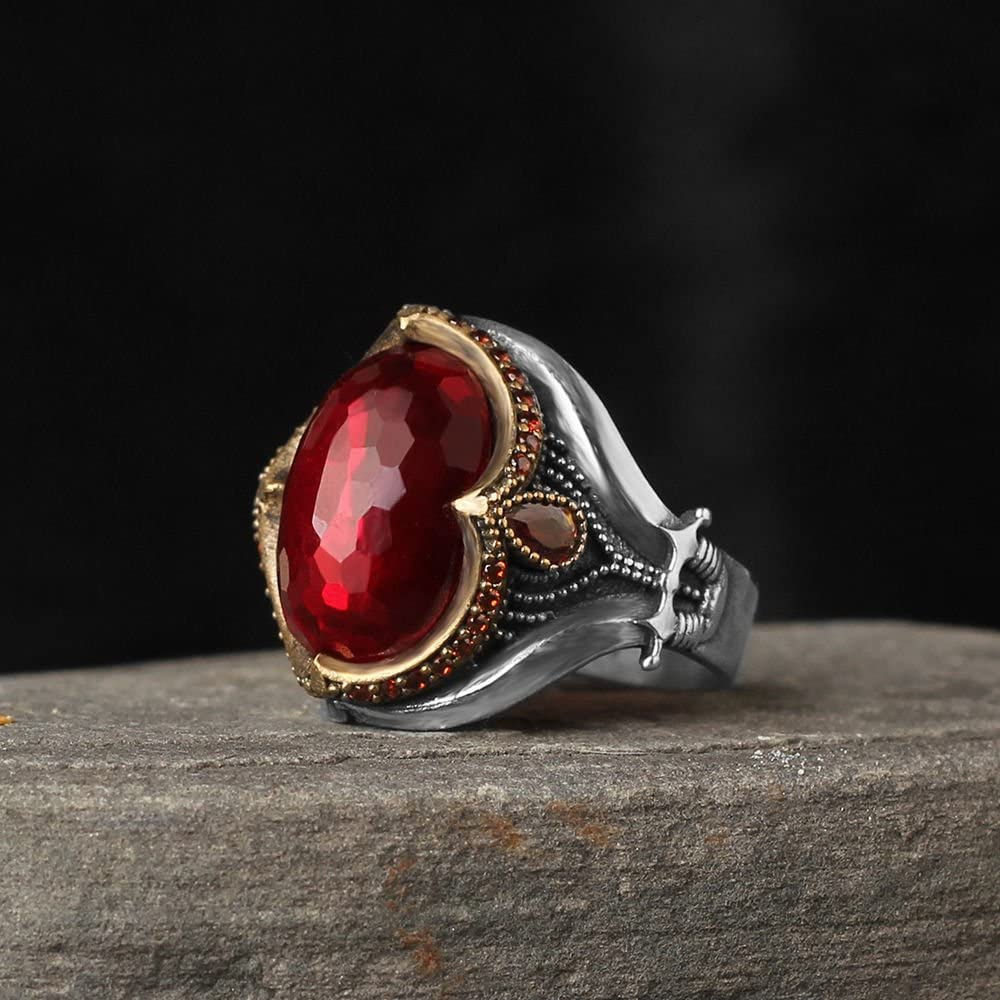 Zircon Ring-925k Unisex Silver Jewelry-Vintage Gemstone Ring-Gift for Him and