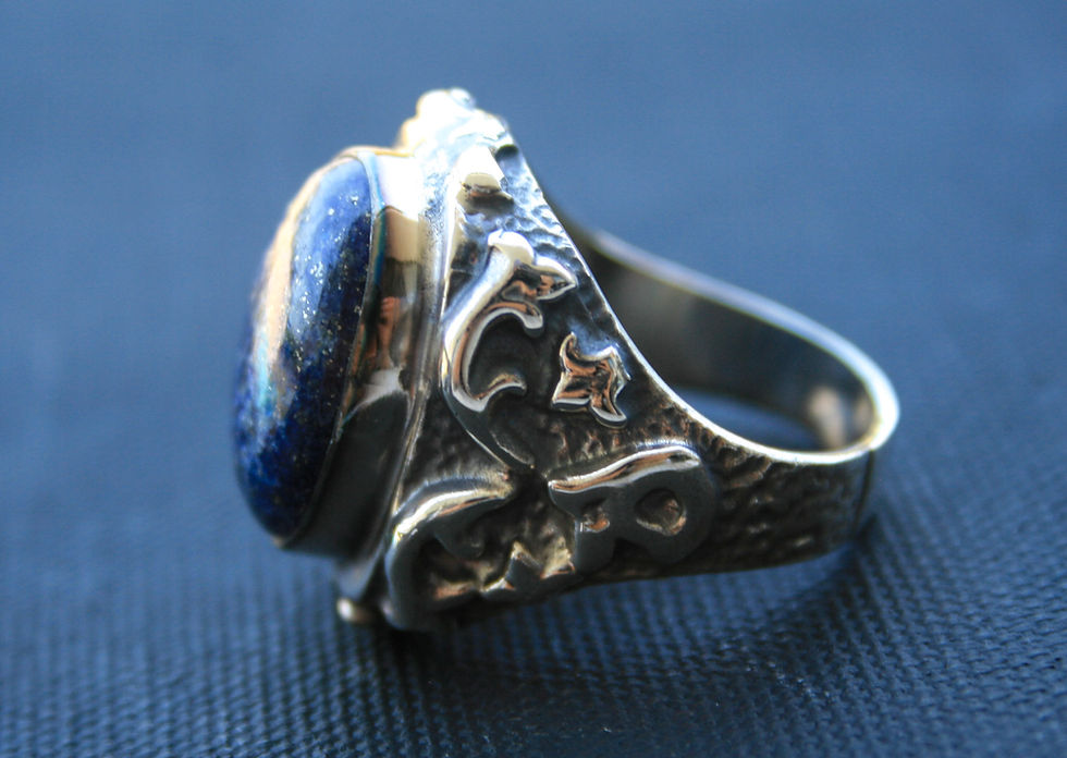 Thumbnail: Unisex Sterling Silver Ring with Lapis Lazuli – Bold Handcrafted Ornate Design