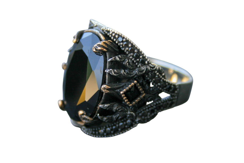 Thumbnail: Vintage Style Black Zircon Ring – 925 Sterling Silver Handmade Men’s Statement