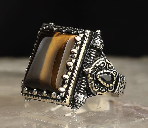 Thumbnail: Sterling Silver Ring, Tiger Eye Stone, Handmade 925k Silver, Gift For Him and