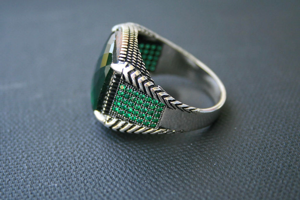 Thumbnail: 925 Sterling Silver Green Zircon Ring – Oxidized Vintage Style Handmade Men’s