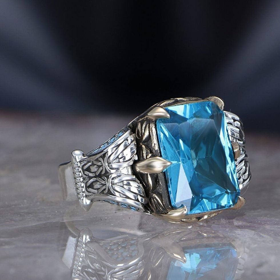 Thumbnail: Natural Aquamarine Stone Silver Ring-Handmade Ring-Jewelry Gift For Him and