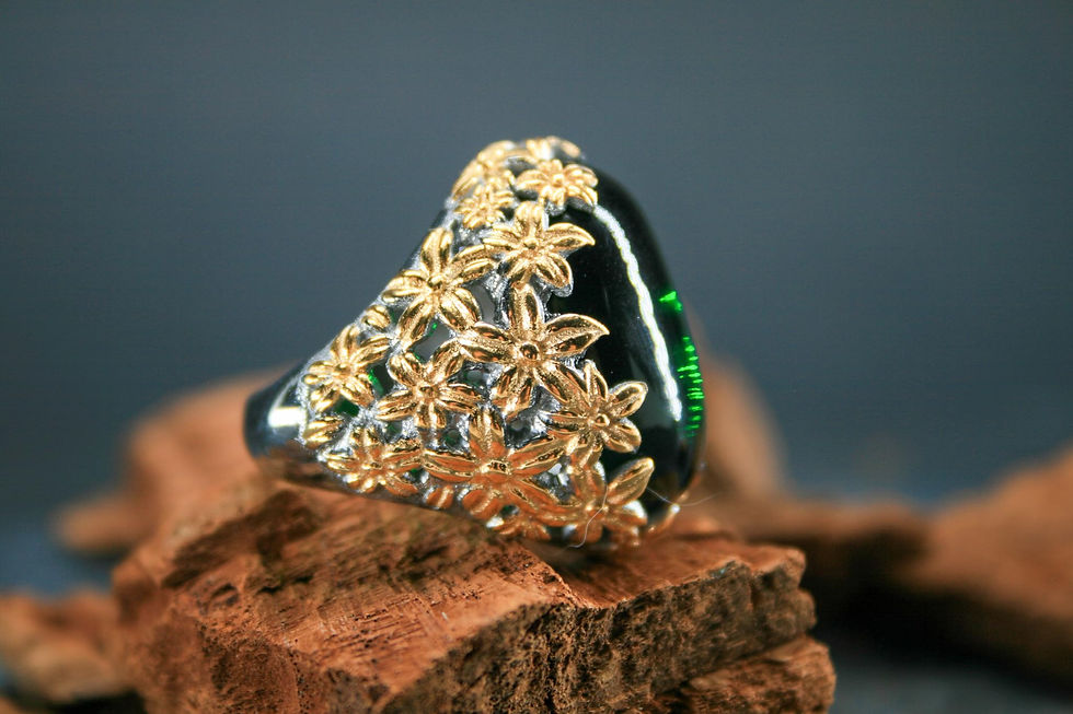 Thumbnail: Floral Elegance: Green Zircon Gemstone Gold-Plated 925 Sterling Silver Ring